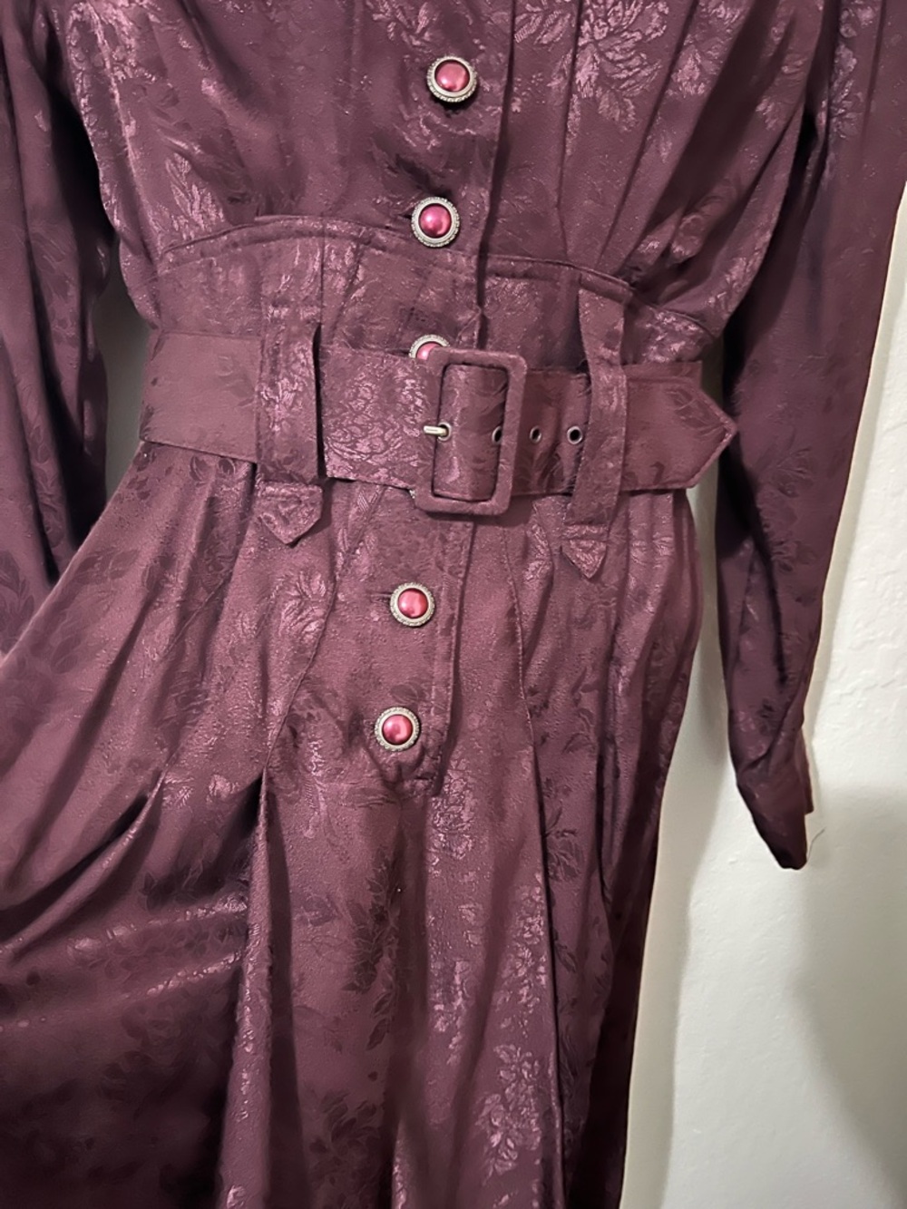 Karen Alexander Vintage Button-Front Burgundy Dress with Belt With Original Tags - Picture 5 of 13